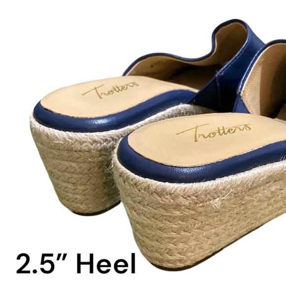 TROTTERS LEATHER COLONY 2.5” WEDGE NAVY ESPADRILLE SLIDE SANDALS Size 8 1/2 NWOT - Picture 4 of 10